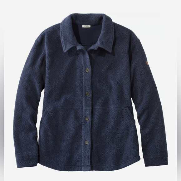 L.l Bean Womens Navy Cozy Cottage Button Up Fleece Shirt Jacket Size XL NWT - Picture 1 of 11